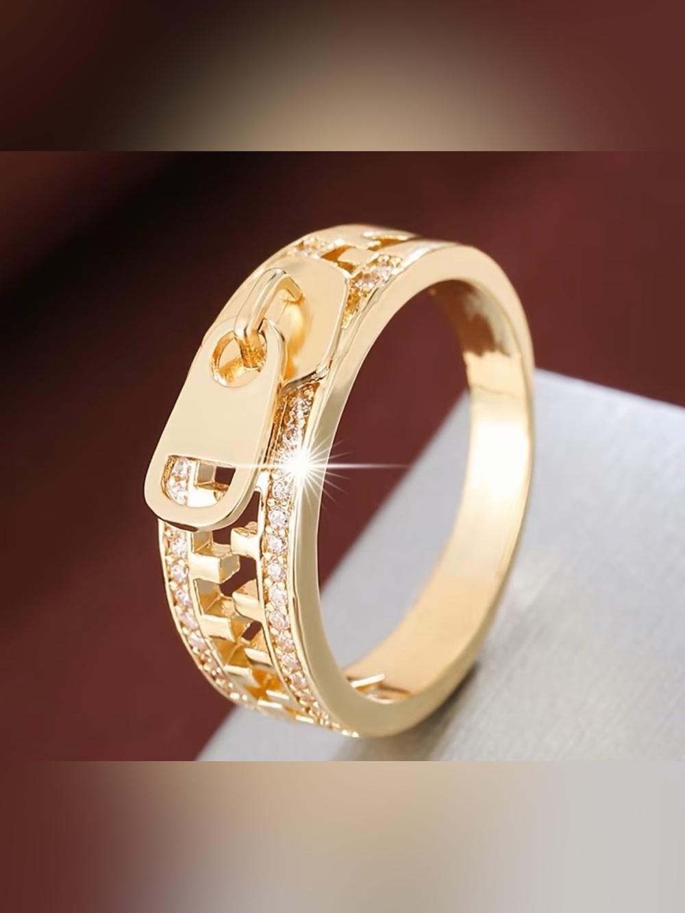 14k Gold Plated Cubic Zirconia Ziper Ring Size 7